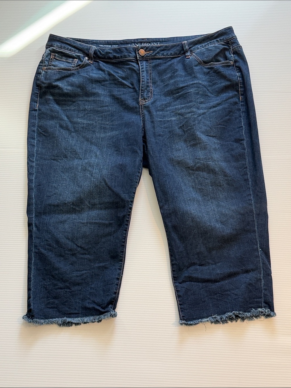 Lane Bryant Indigo Frayed Hem Cropped Jeans
